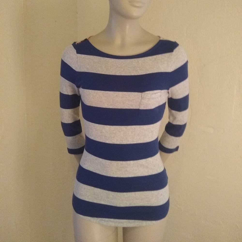 Express Gray/Navy Stripe shirt with Details; XS